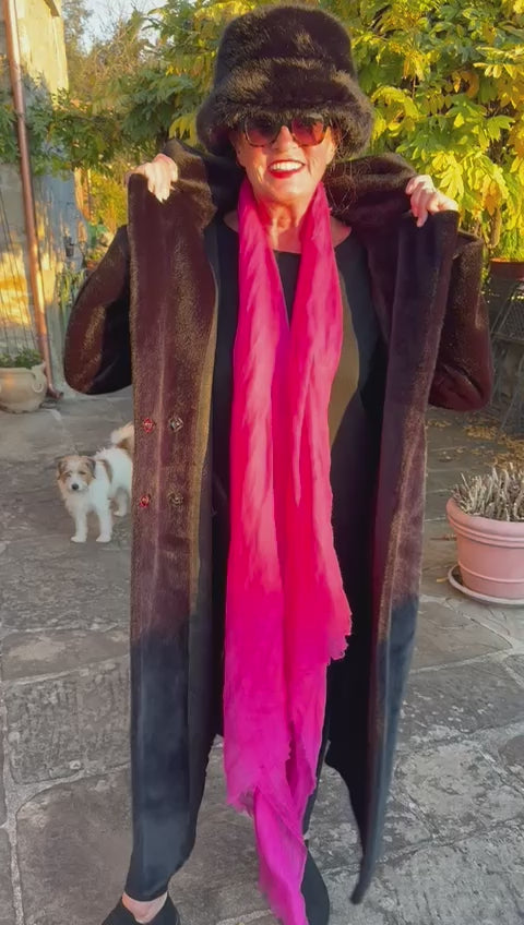 Paris Calling Black Faux Mink Full-Length Coat