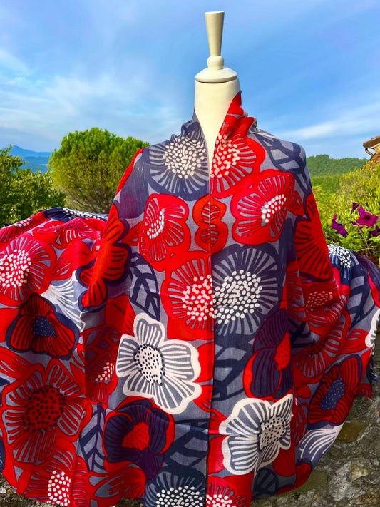 Tuscan Fall Colors - Poppy Explosion - Pure Cashmere Shawl