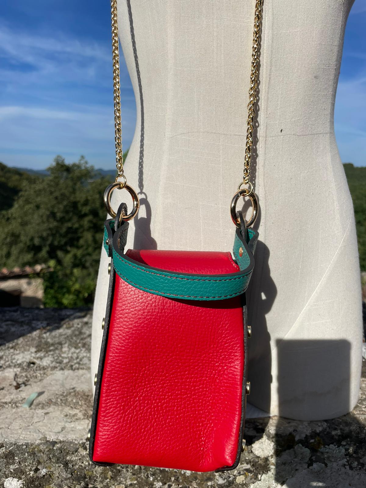 Gorgeous Leather Handbag - Green, Red & White