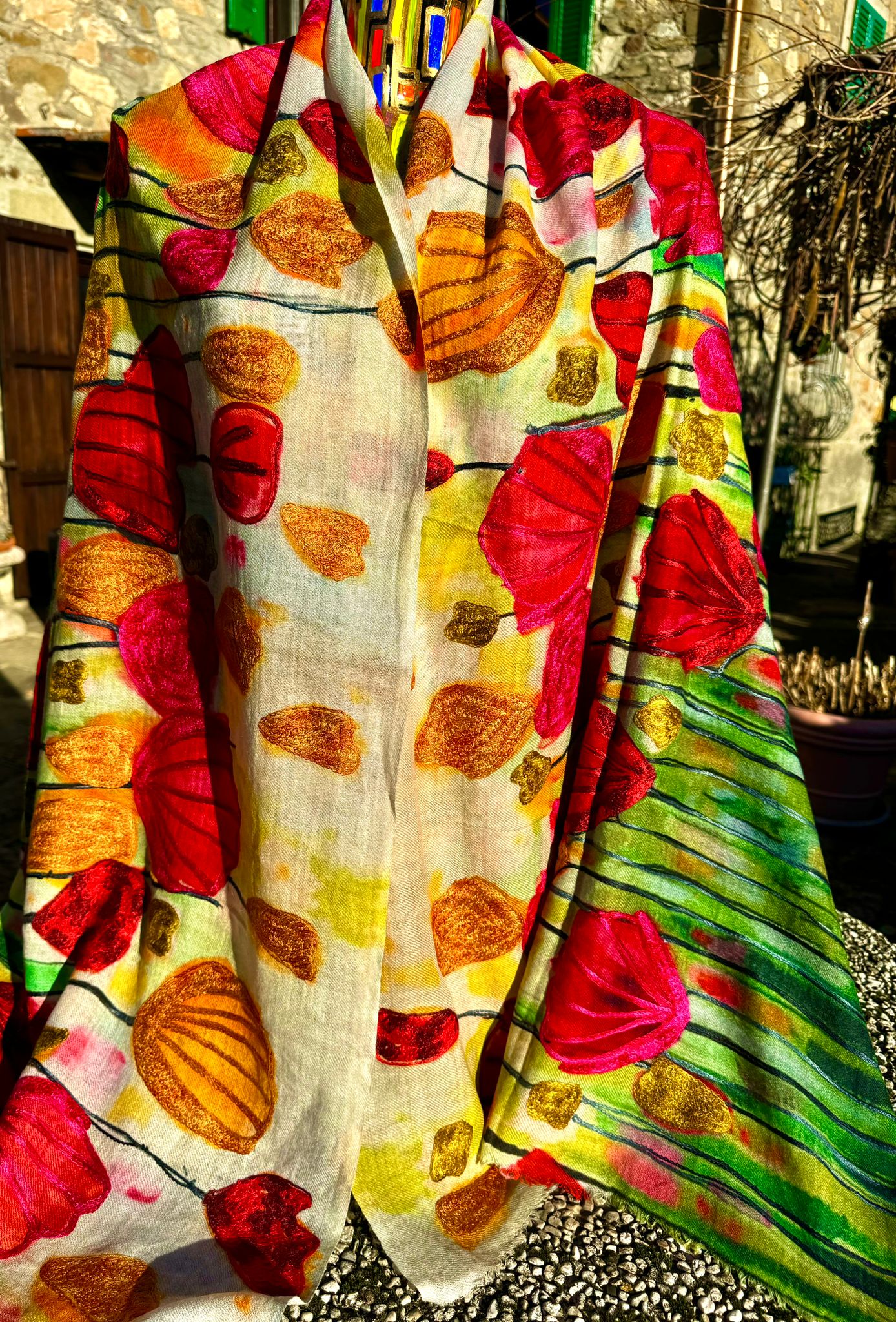 Fall Foliage Cashmere & Silk Appliqué Shawls