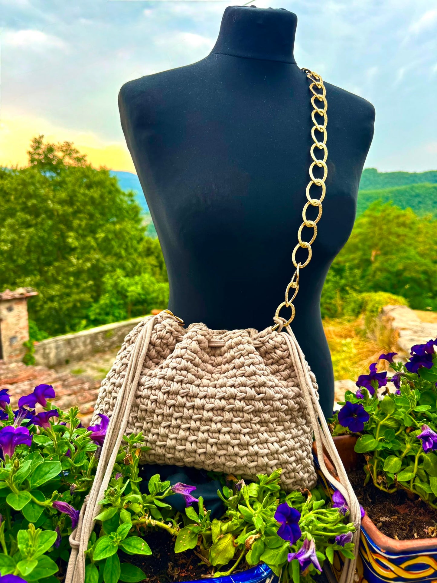 Hand Crocheted Cotton Shoulder Bag