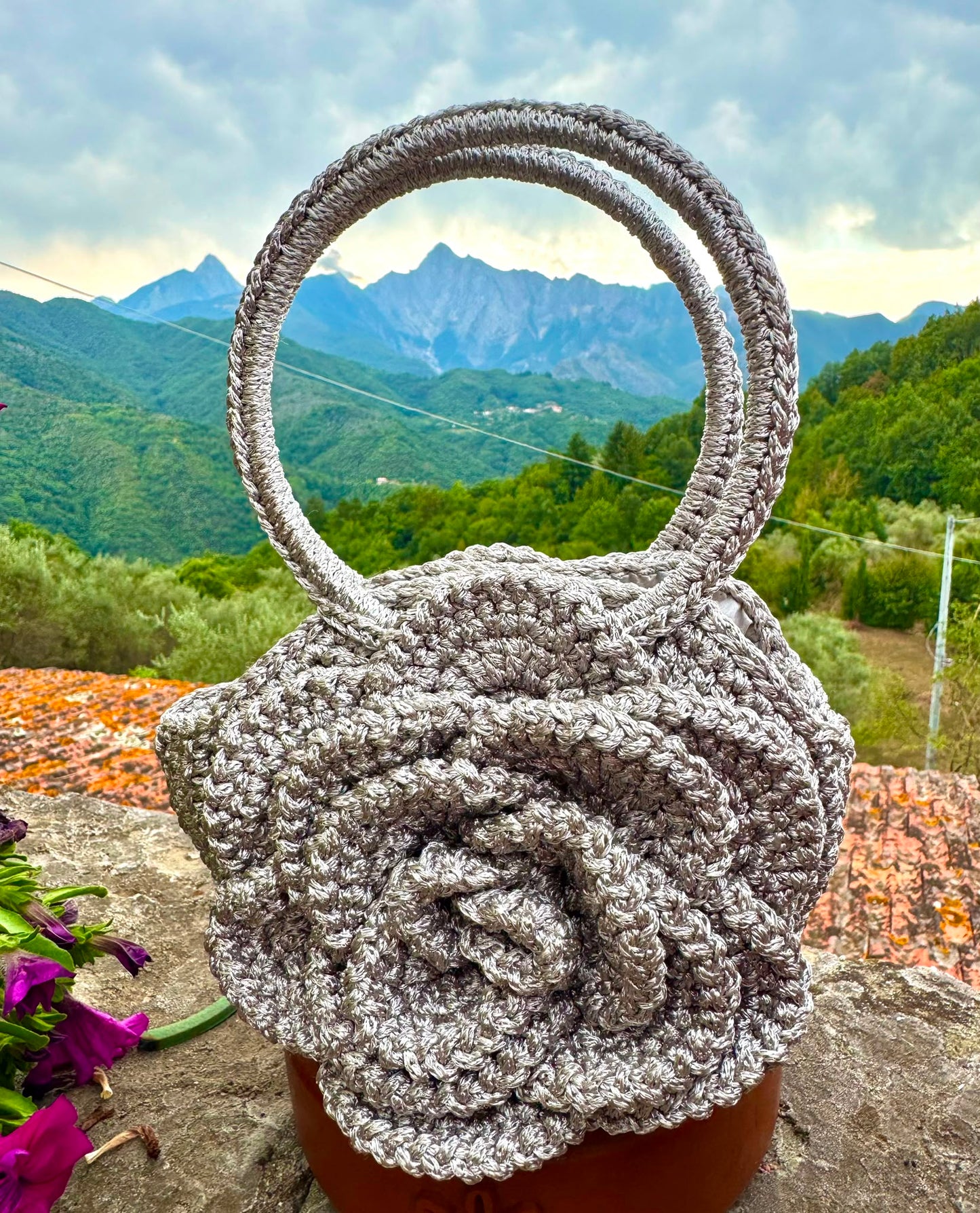 Hand Crocheted Floral Clutch Bag