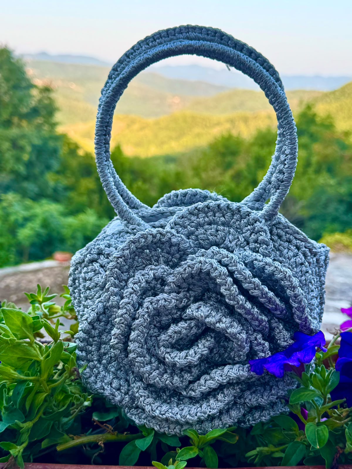 Hand Crocheted Floral Clutch Bag