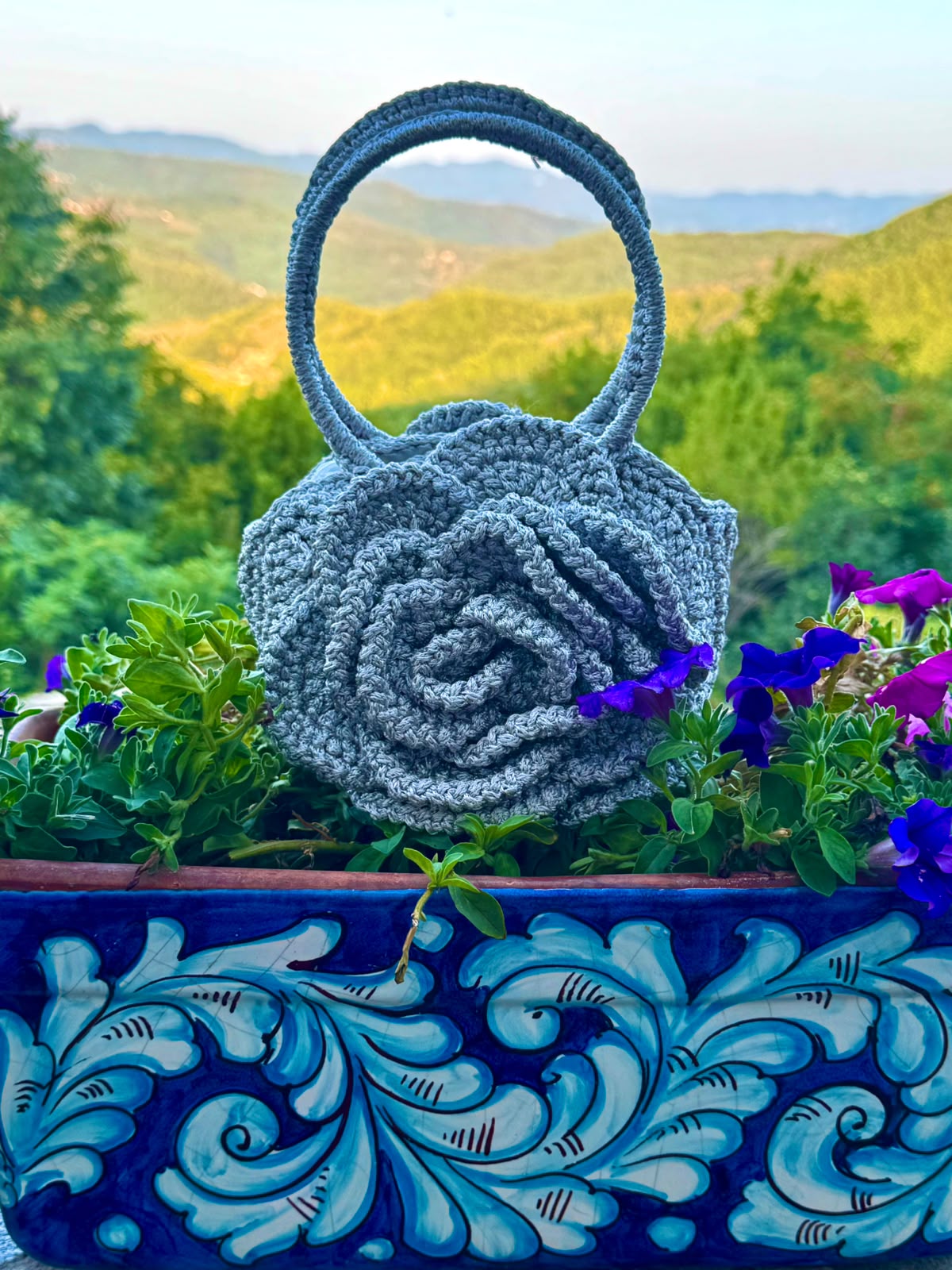 Hand Crocheted Floral Clutch Bag