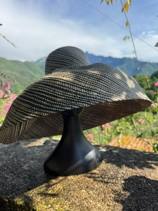Monochrome Drama – Black & White Striped Statement Hat