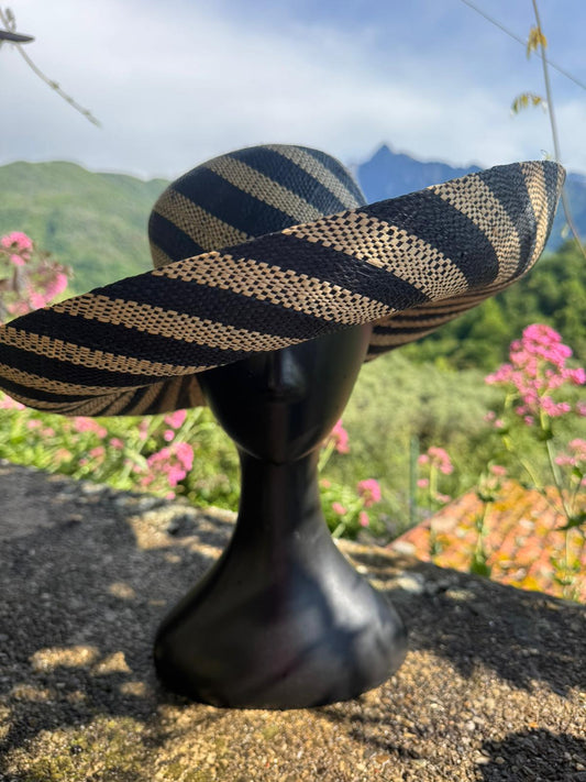 Sophisticated Beauty – Oversized Black & Cream Stripe Hat
