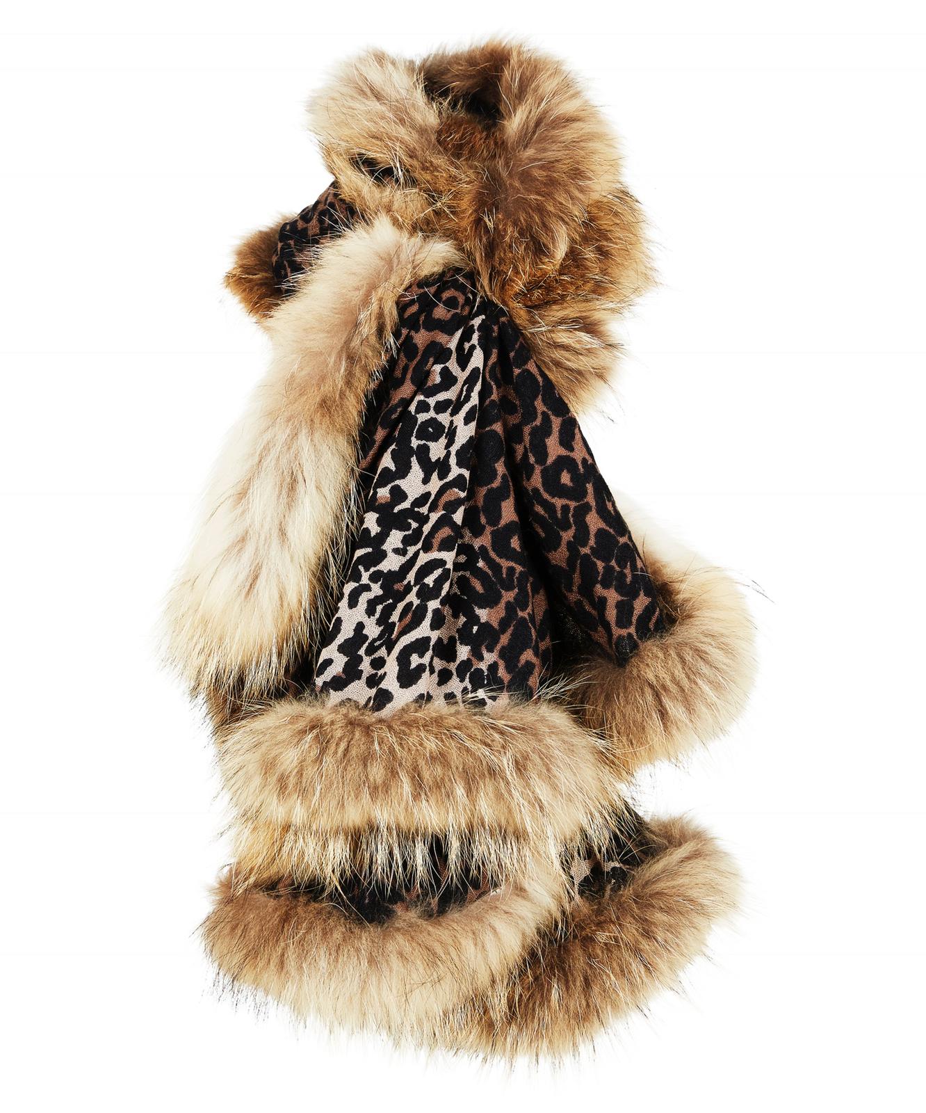 Pure Cashmere Leopard Shawl with Real Fox Fur Trim