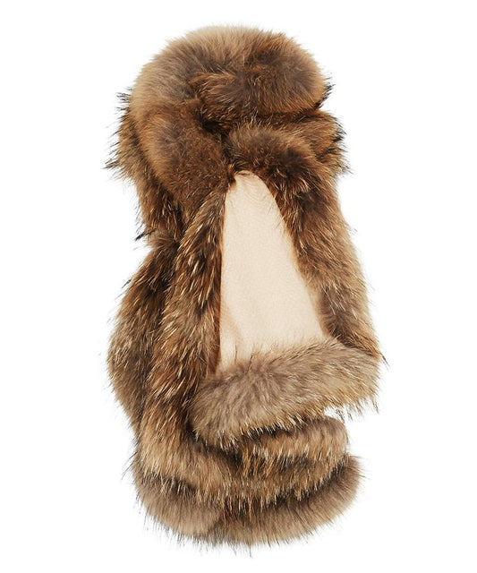 Cashmere Wrap with Natural Brown Fox Fur Trim