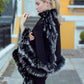 Black Cashmere Wrap with Black and White Fox Fur Trim