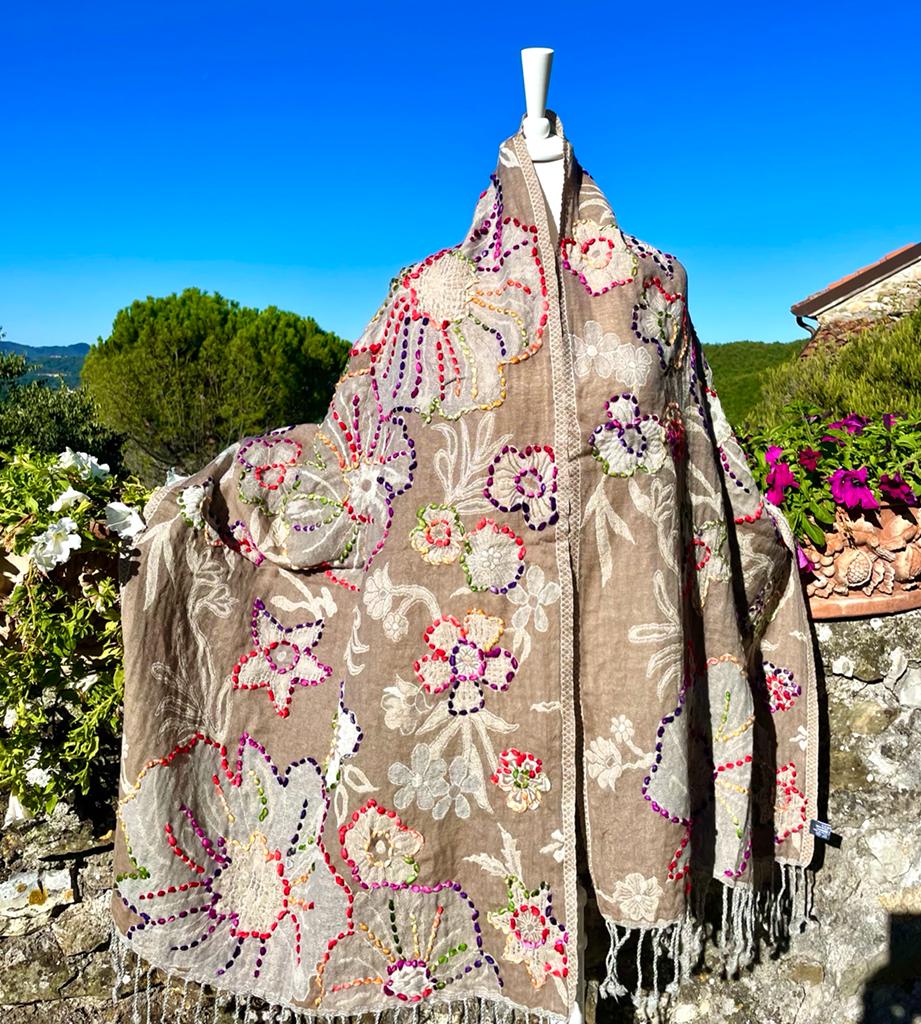 Cashmere Treasures - Pure Cashmere Shawls with Silk Stitched Floral Designs