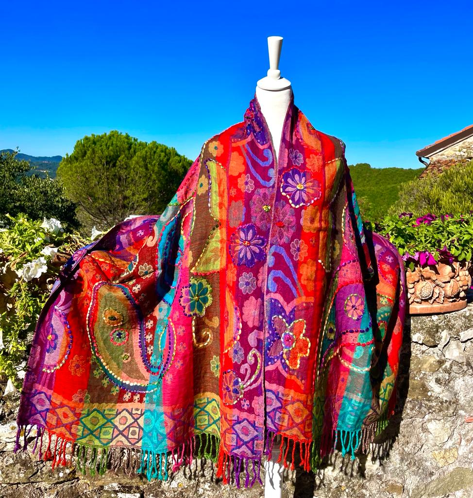 Cashmere Treasures - Pure Cashmere Shawls with Silk Stitched Floral Designs