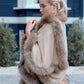 Cashmere Wrap with Natural Brown Fox Fur Trim