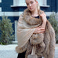 Cashmere Wrap with Natural Brown Fox Fur Trim