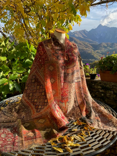 Stunning Handmade, Printed & Dyed Wool Cashmere Shawl